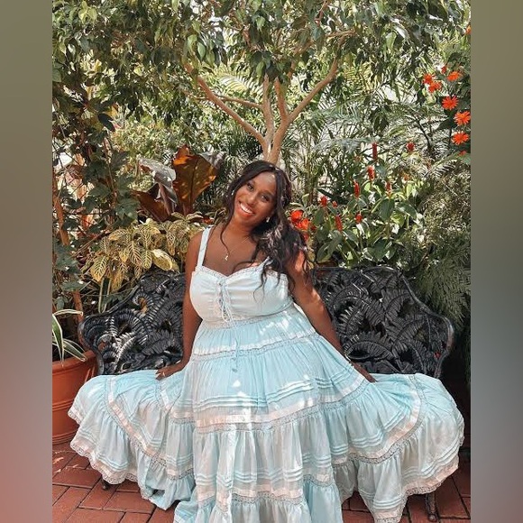 NWT Viral JessaKae Delores Tiered Blue White Midi Maxi Dress Size 1X - Picture 5 of 16